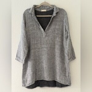 Cp Shades 2 Ply Muslin Cottton Tunic Top Heather Grey Stripes Lagenlook Size S